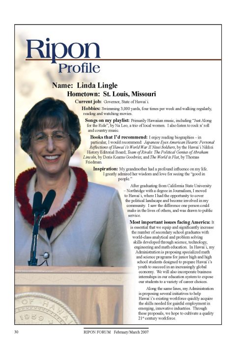 Ripon Profile of Linda Lingle