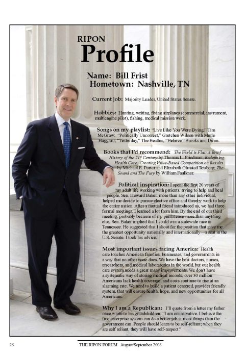 Ripon Profile of Bill Frist