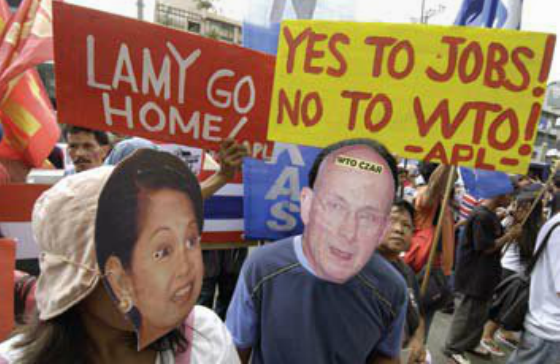 Filipino anti-WTO protesters at a February 2007 rally outside the hotel in Manila where WTO officials were meeting with Philippine businessmen on the prospects for the Doha round.