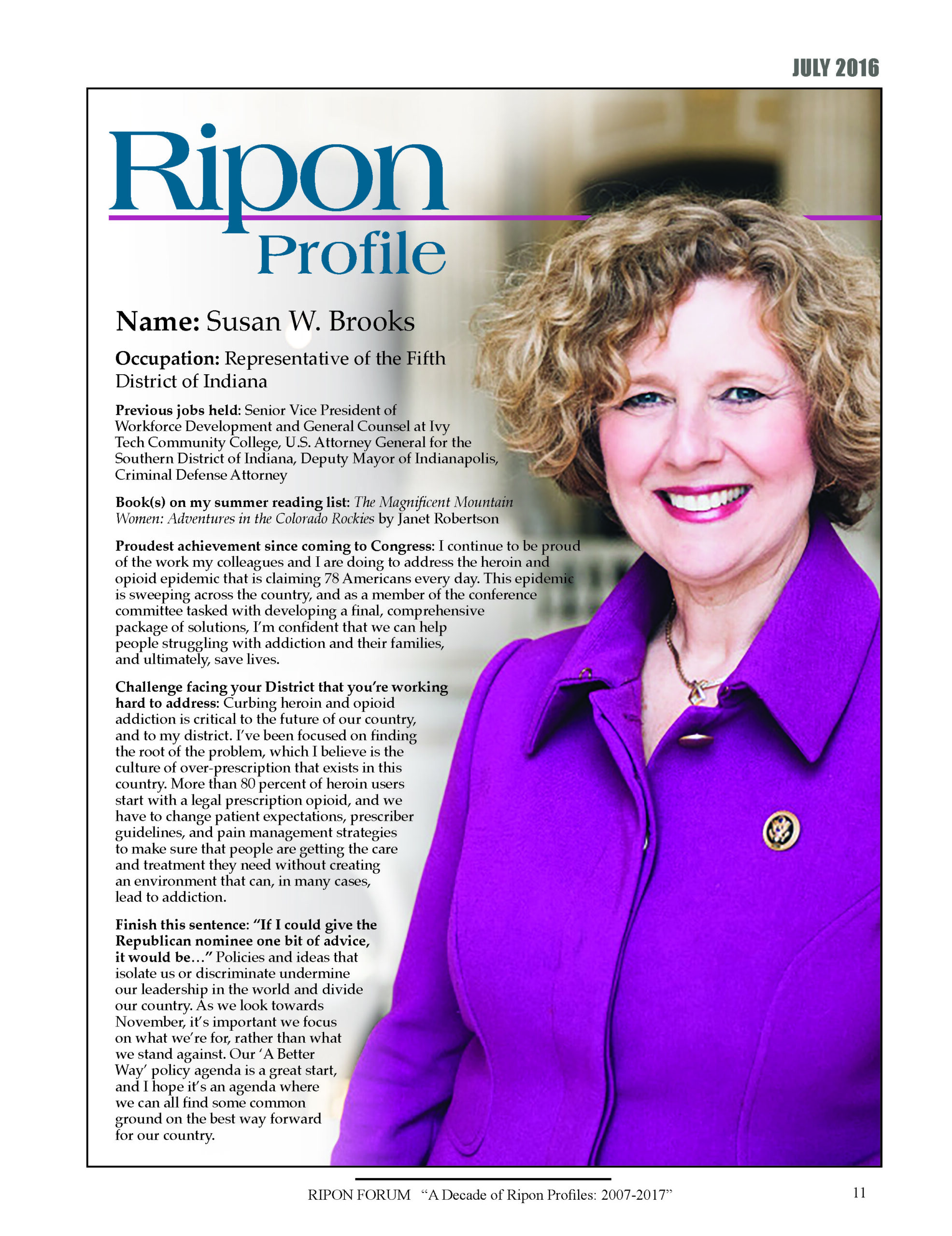 Ripon Profile of Susan W. Brooks