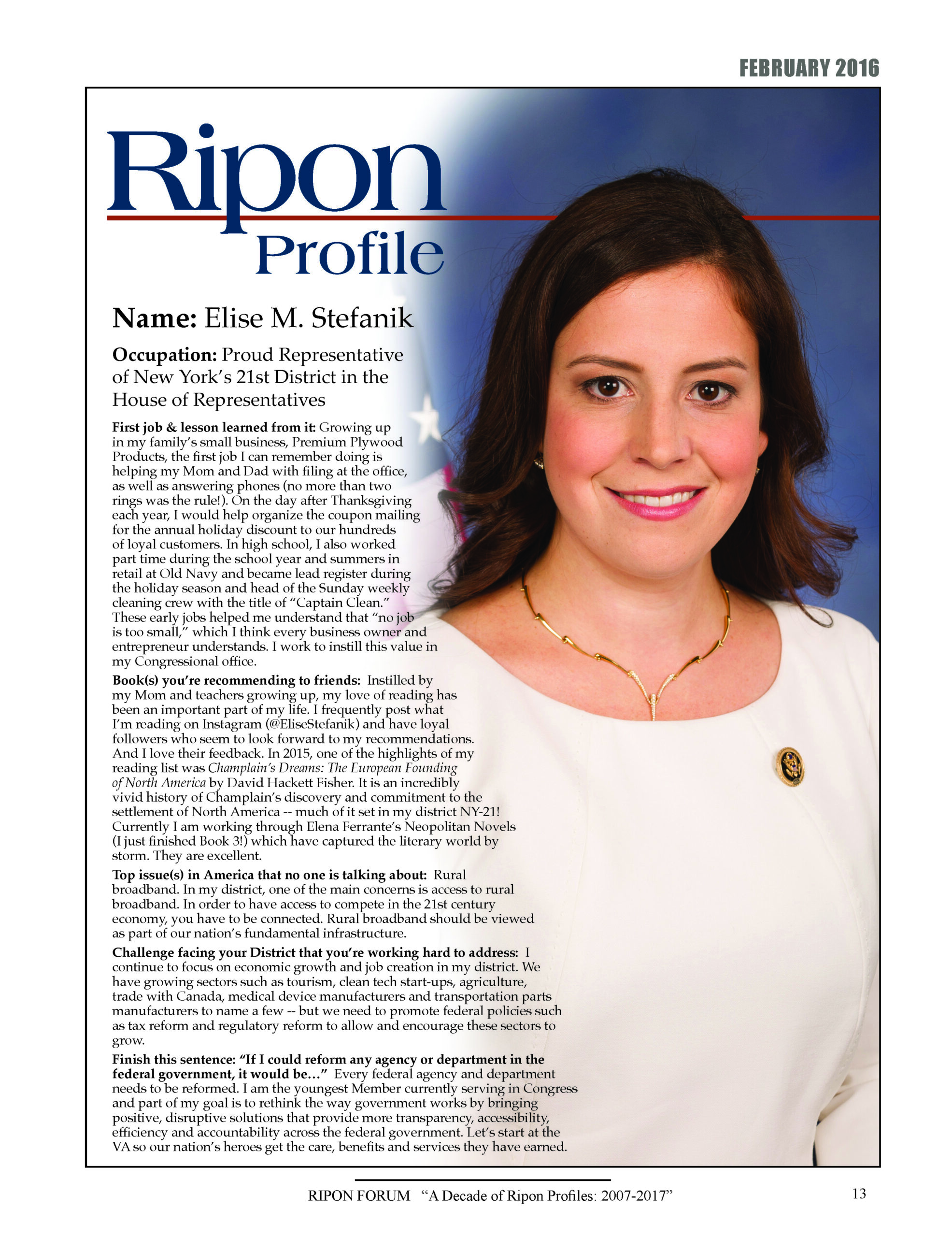 Ripon Profile of Elise M. Stefanik