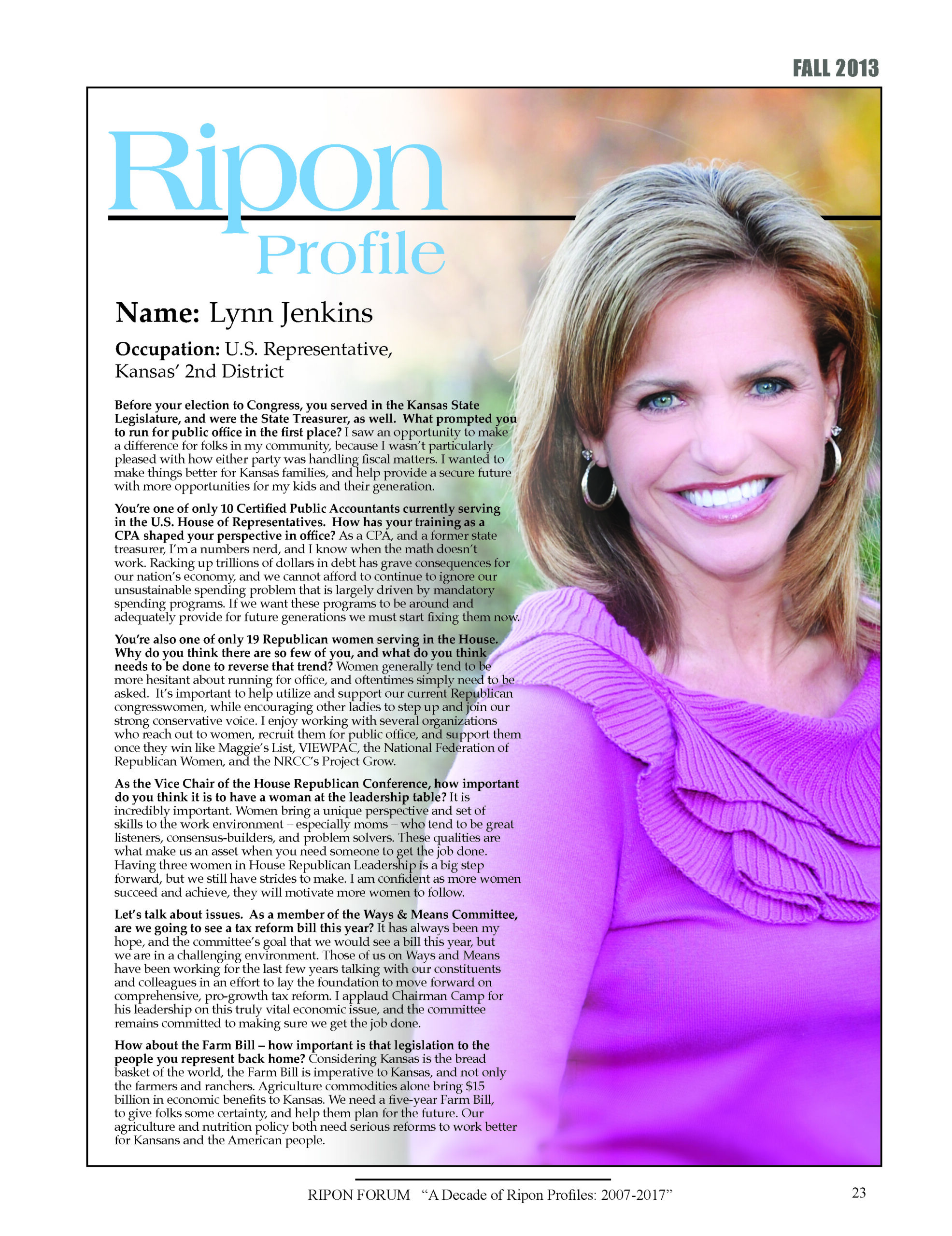 Ripon Profile of Lynn Jenkins