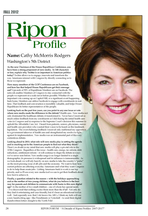 Ripon Profile of Cathy McMorris Rodgers
