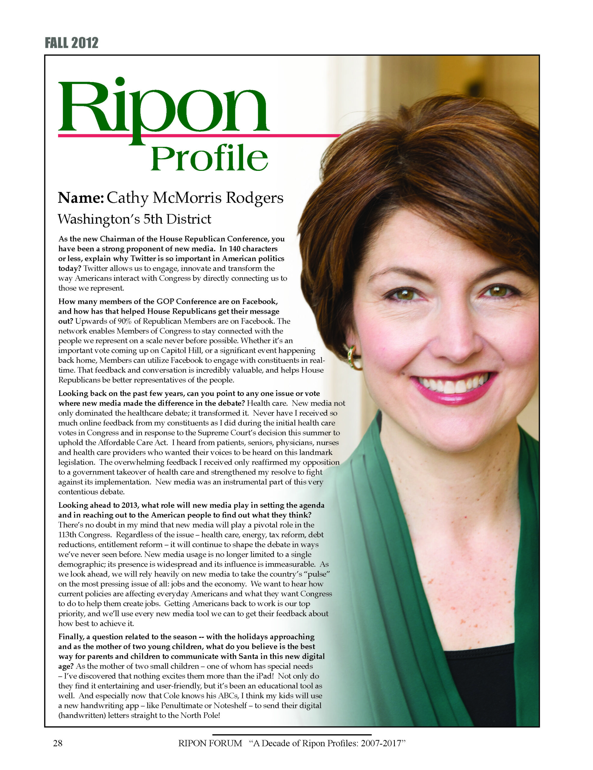 Ripon Profile of Cathy McMorris Rodgers