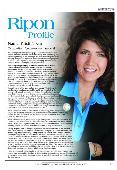 Ripon Profile of Kristi Noem