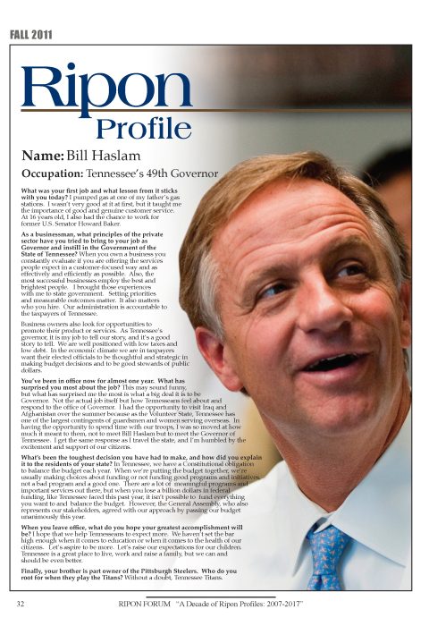 Ripon Profile of Bill Haslam