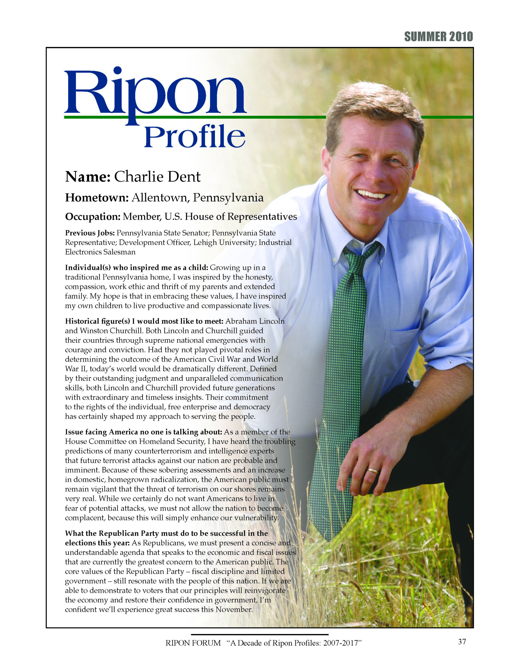 Ripon Profile of Charlie Dent
