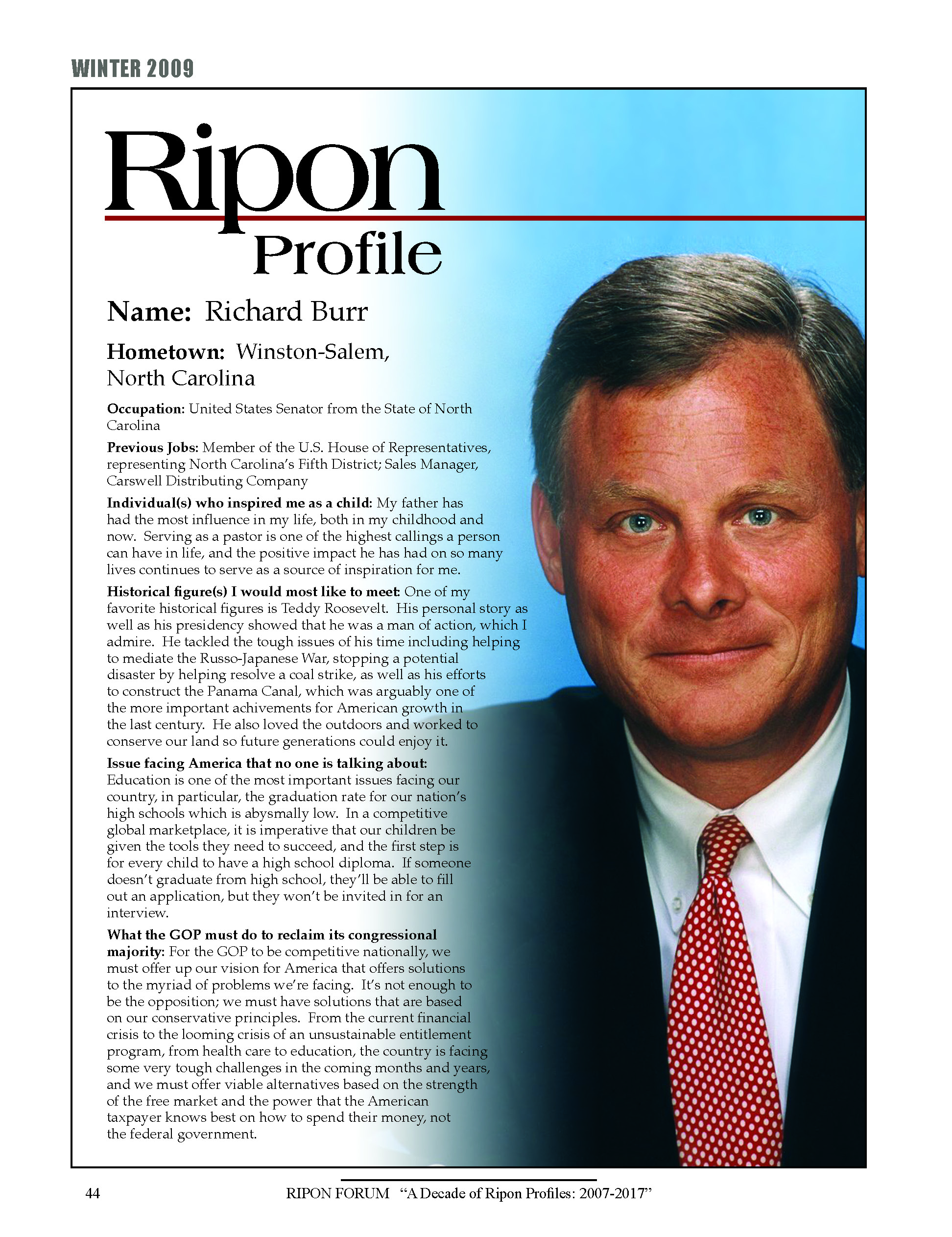 Ripon Profile of Richard Burr