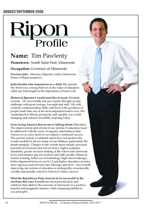 Ripon Profile of Tim Pawlenty