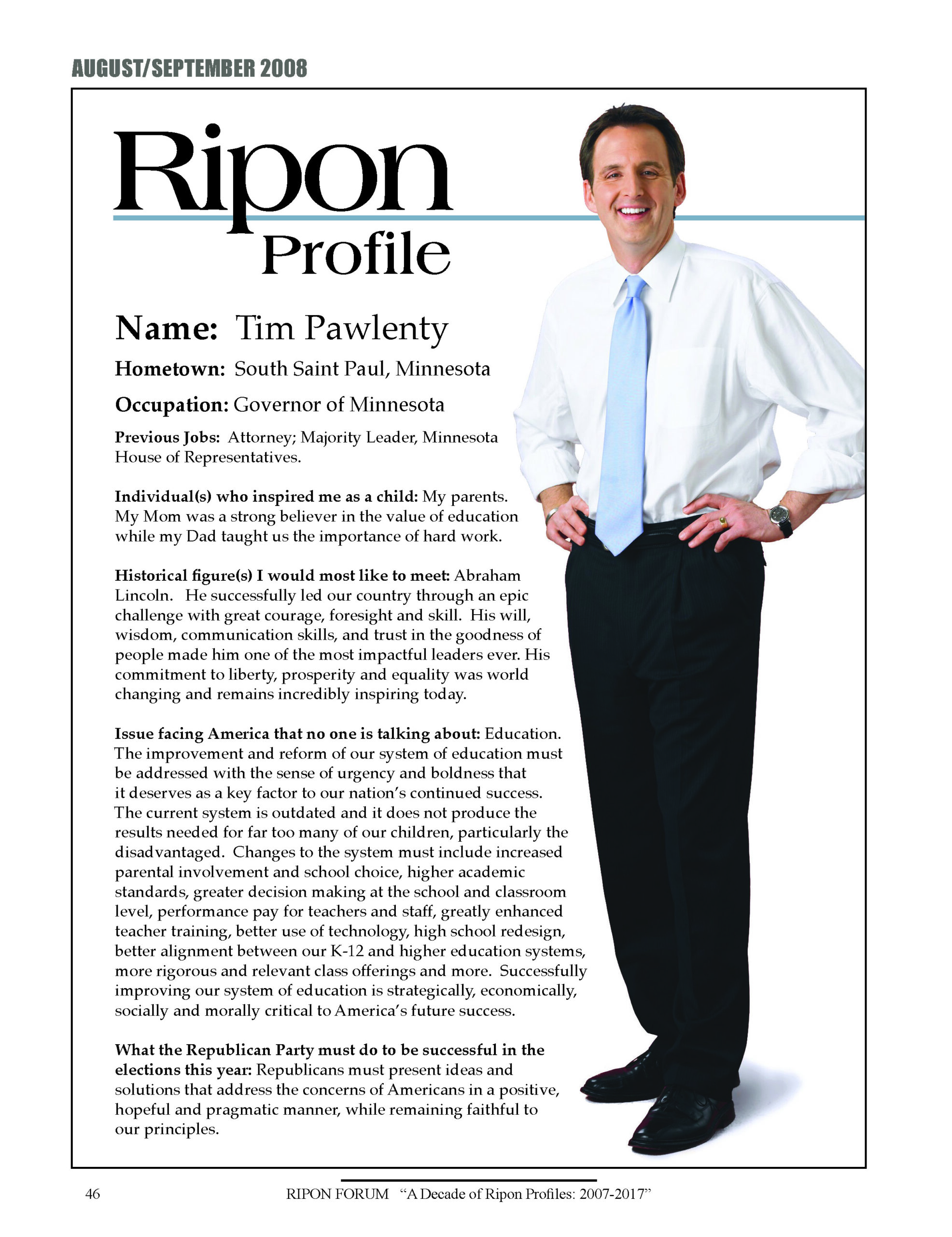 Ripon Profile of Tim Pawlenty