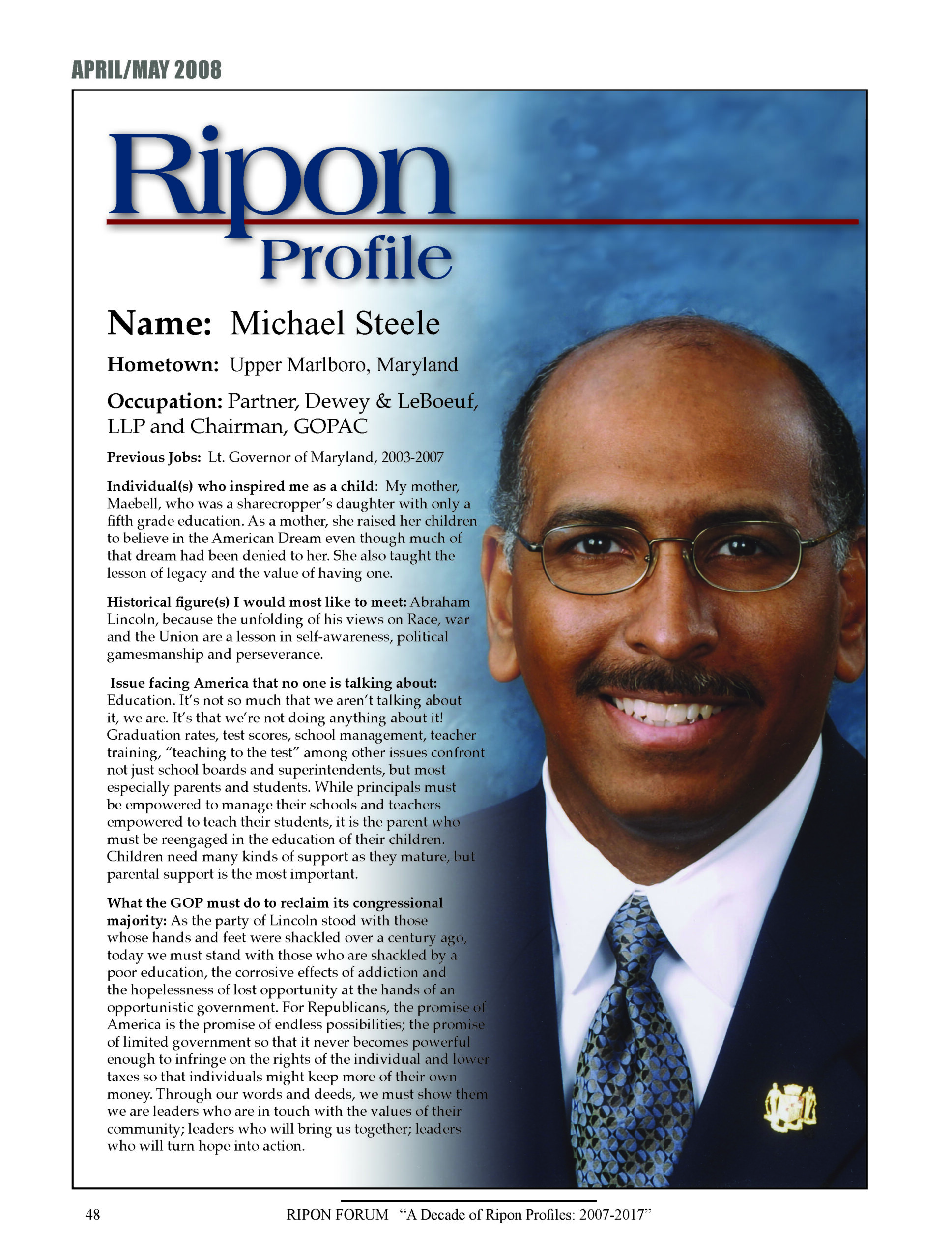 Ripon Profile of Michael Steele