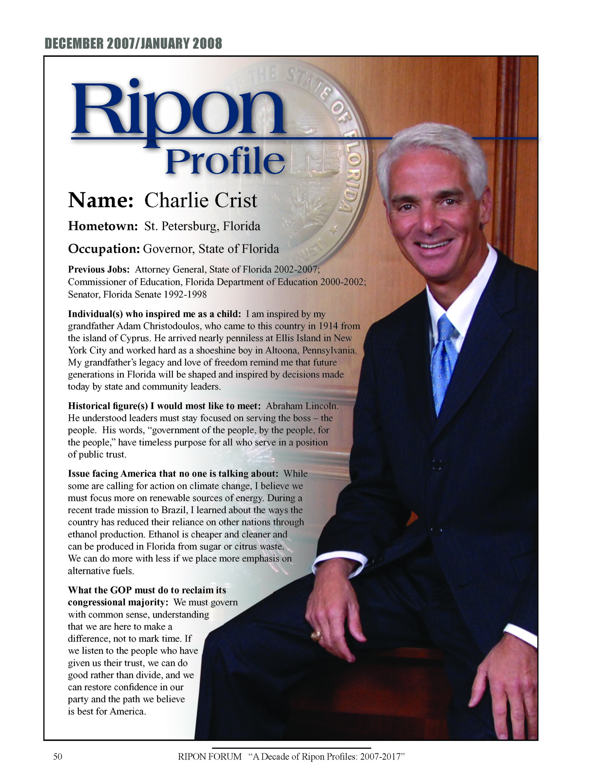Ripon Profile of Charlie Crist