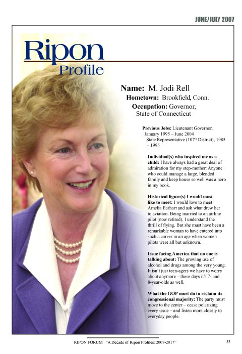 Ripon Profile of Jodi Rell