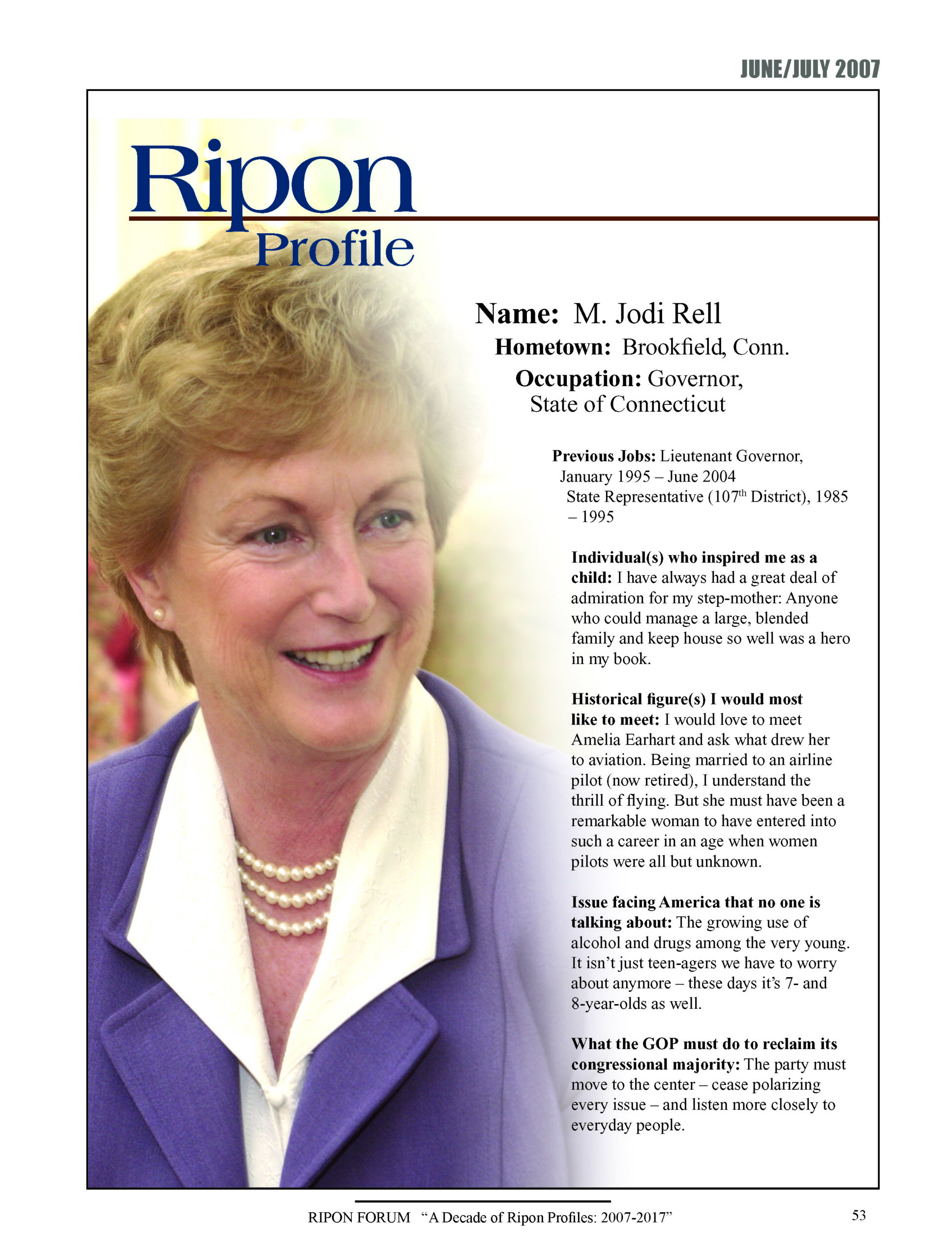 Ripon Profile of Jodi Rell