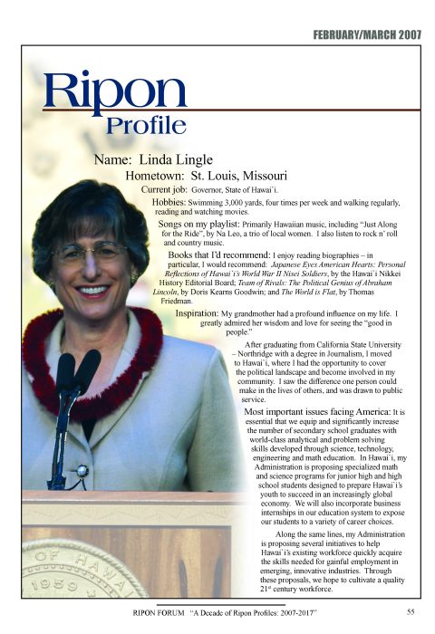 Ripon Profile of Linda Lingle