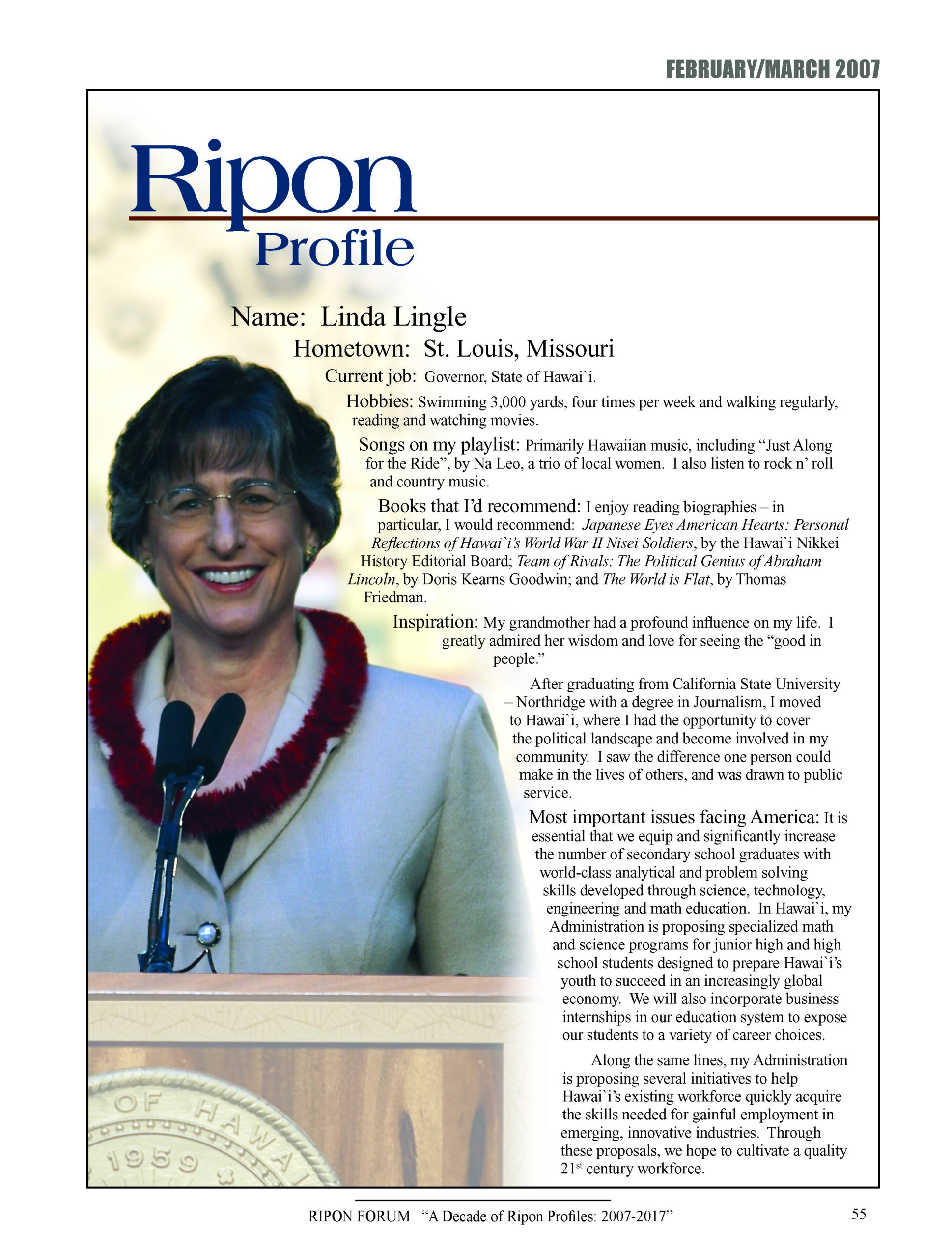 Ripon Profile of Linda Lingle