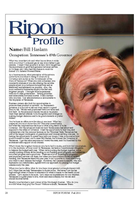 Ripon Profile of Bill Haslam