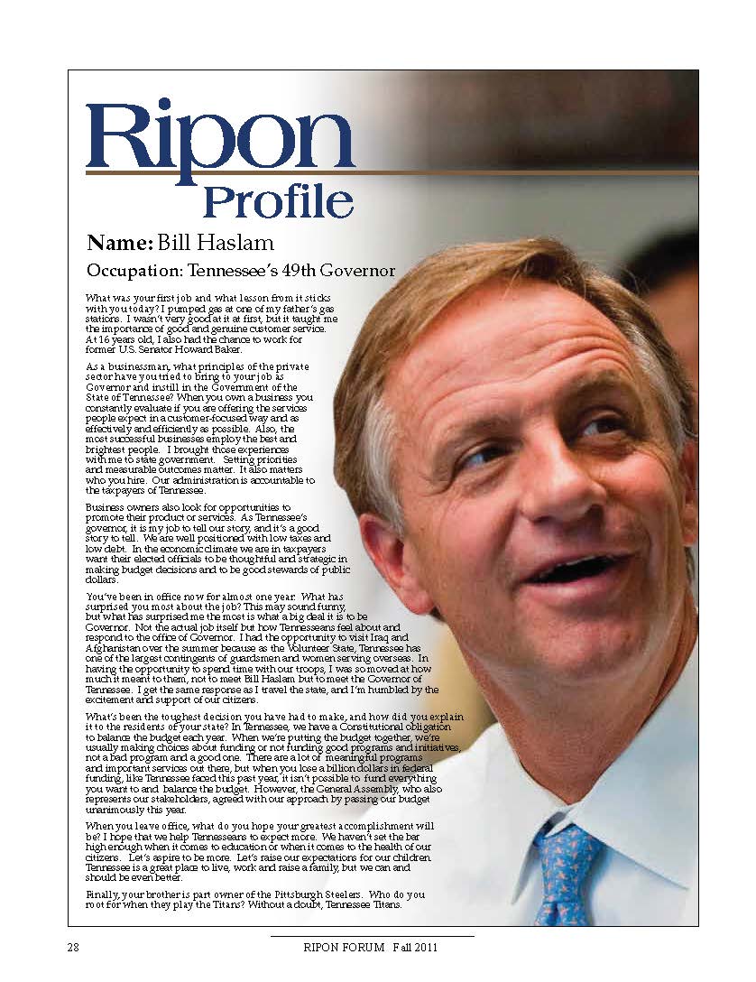 Ripon Profile of Bill Haslam