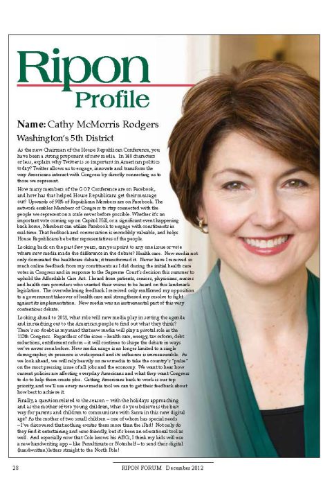 Ripon Profile of Cathy McMorris Rodgers