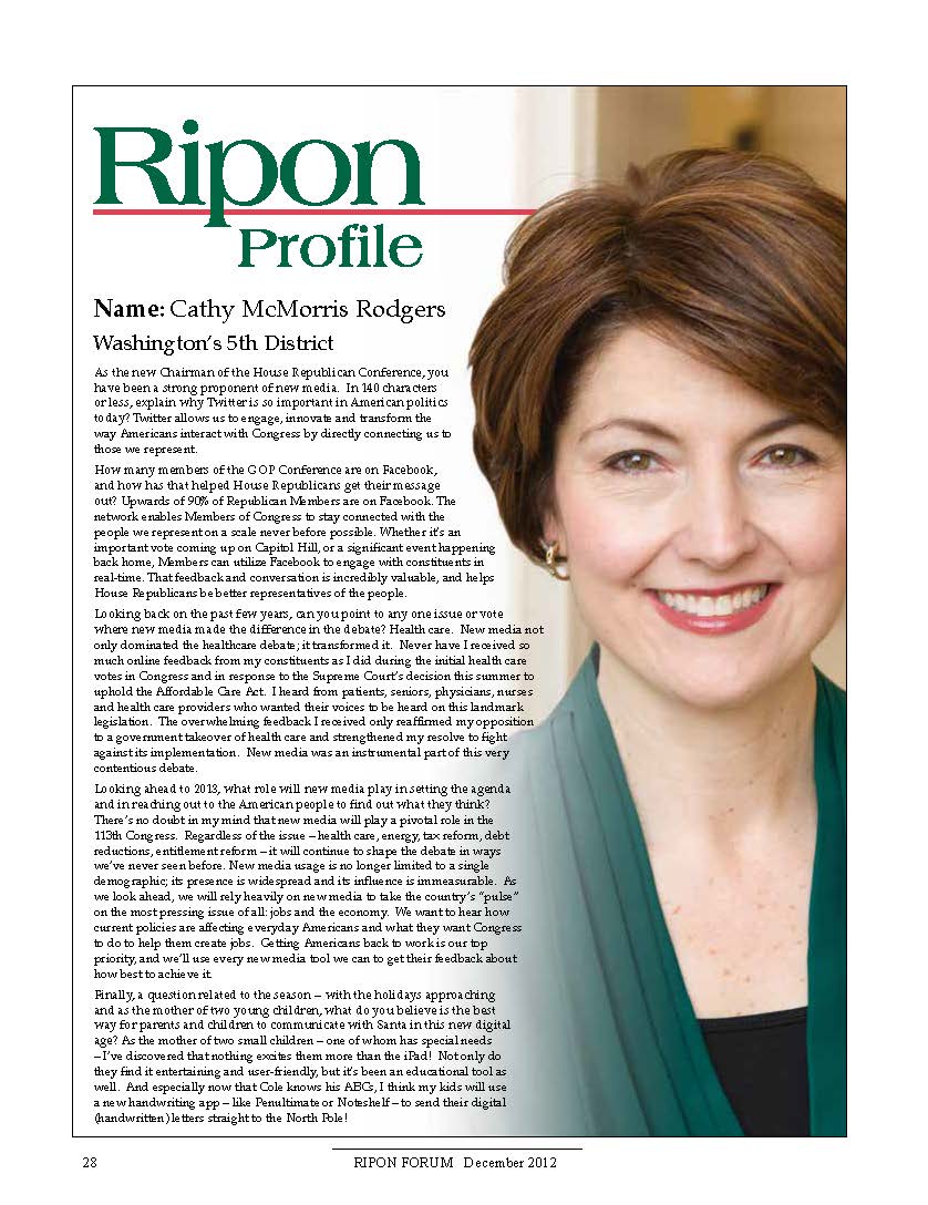 Ripon Profile of Cathy McMorris Rodgers
