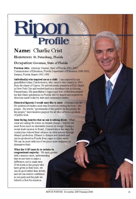 The Ripon Profile of Charlie Crist