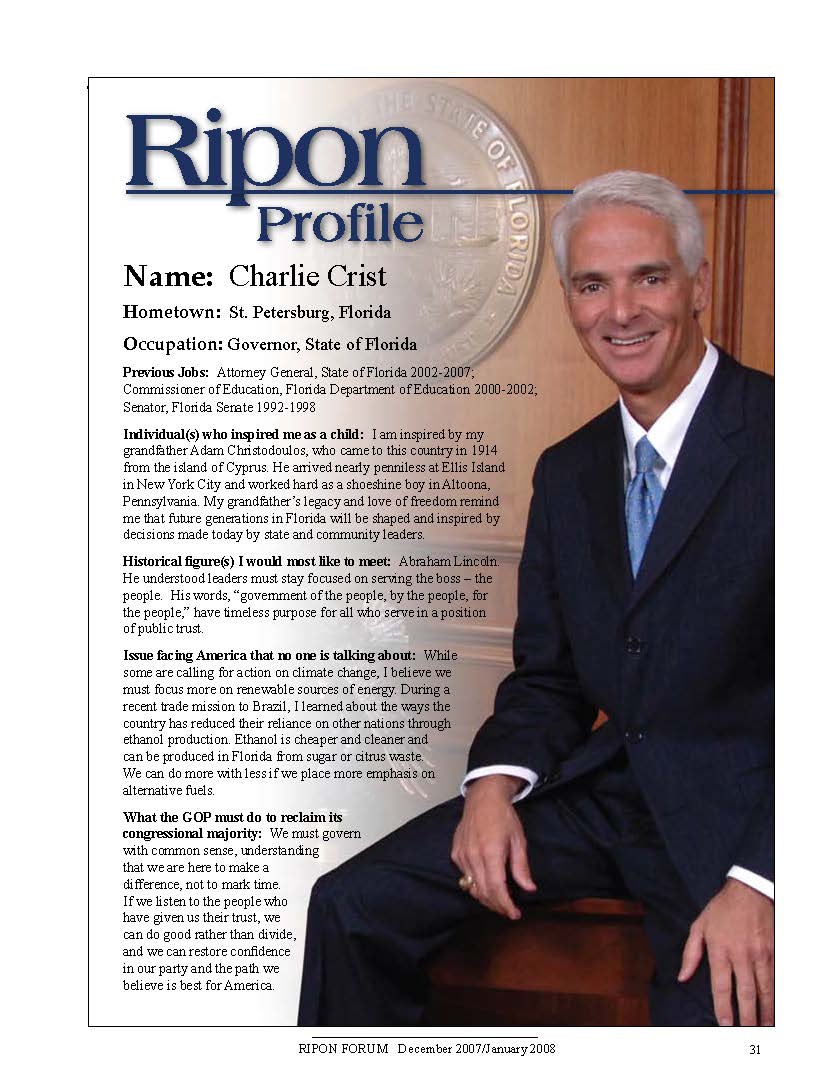 The Ripon Profile of Charlie Crist
