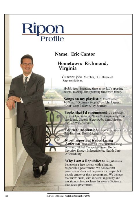 Ripon Profile of Eric Cantor
