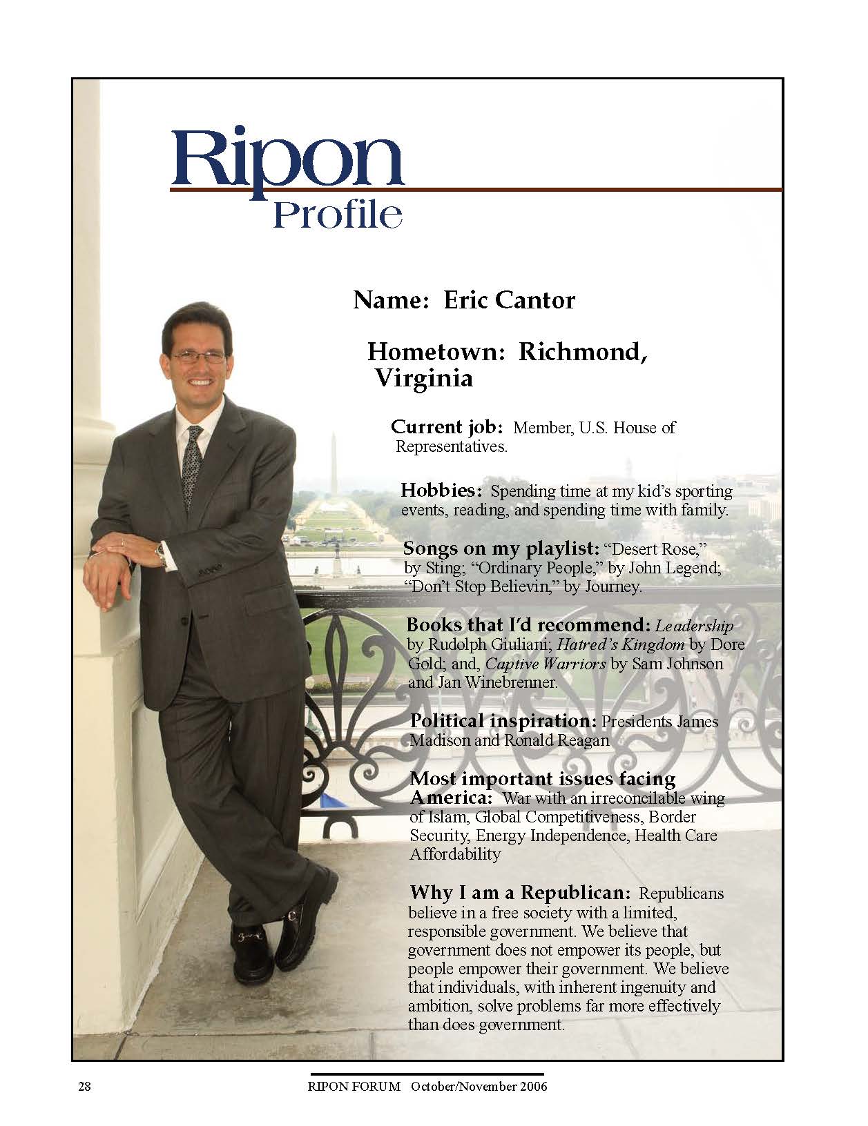 Ripon Profile of Eric Cantor