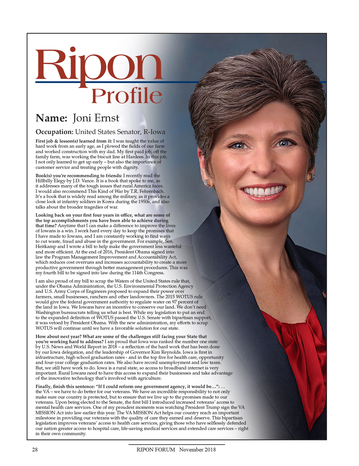 Ripon Profile of Joni Ernst