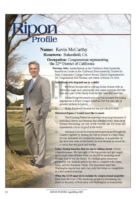 Ripon Profile of Kevin McCarthy