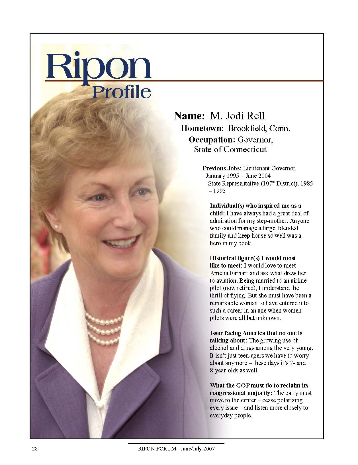 Ripon Profile of M. Jodi Rell
