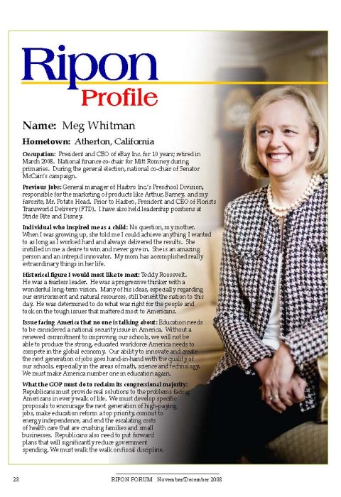 The Ripon Profile of Meg Whitman of California, Former CEO of eBay Inc.
