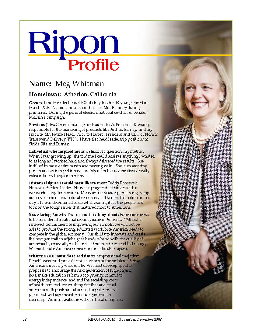 The Ripon Profile of Meg Whitman of California, Former CEO of eBay Inc.