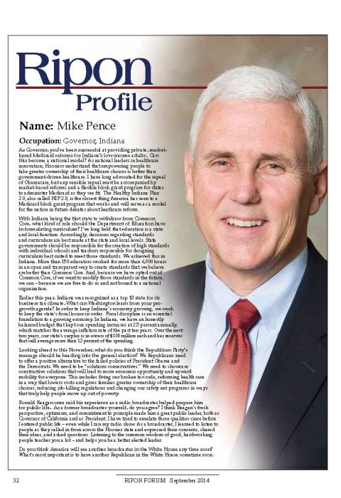 Ripon Profile of Mike Pence