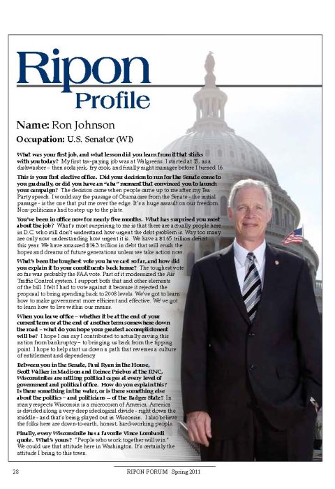 Ripon Profile of Senator Ron Johnson