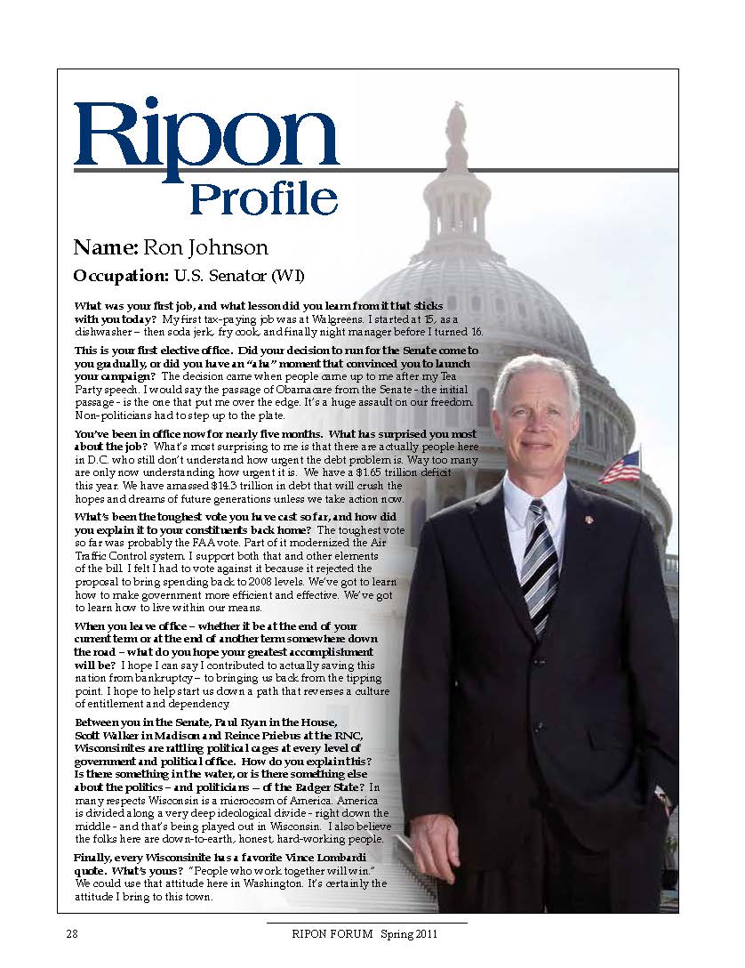 Ripon Profile of Senator Ron Johnson