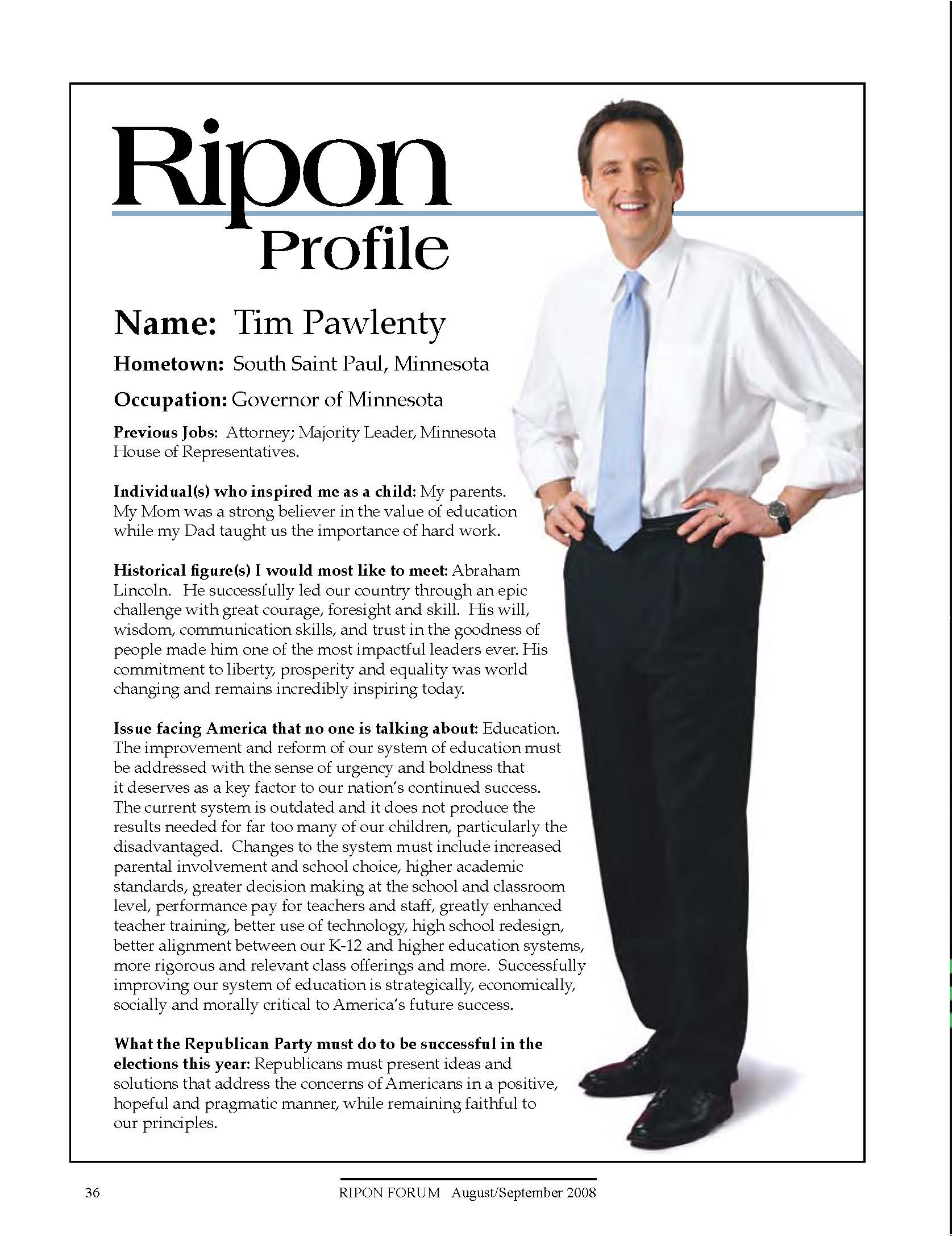 The Ripon Profile of Tim Pawlenty
