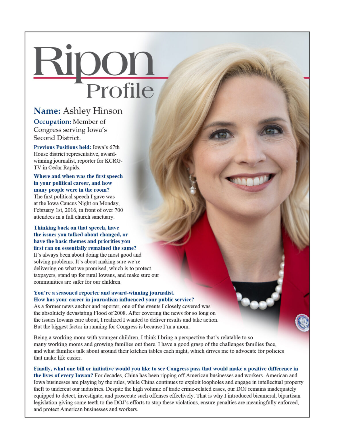 Ripon Profile of Ashley Hinson | The Ripon Society